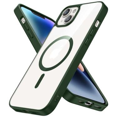 Imagem de YSLBWLE Capa magnética para iPhone 13 Mini, [compatível com Magsafe], [proteção contra quedas de grau militar de 3,5 m] Capa protetora fina translúcida fosca, TPU + PC, capa protetora de luxo verde