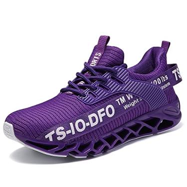 Imagem de TSIODFO Tênis de corrida esportivo masculino de malha respirável para corredores de trilha, Roxo, 8