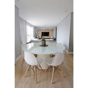 Imagem de Mesa De Jantar Cone 130 Cm Tampo De Vidro Laca Branca Branco