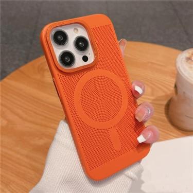 Imagem de Capa magnética de grade de malha de dissipação de calor ultrafina para iPhone 15 13 12 14 11 Pro Max Matte Hard Steel Magsafing Cove, laranja, para iPhone 13