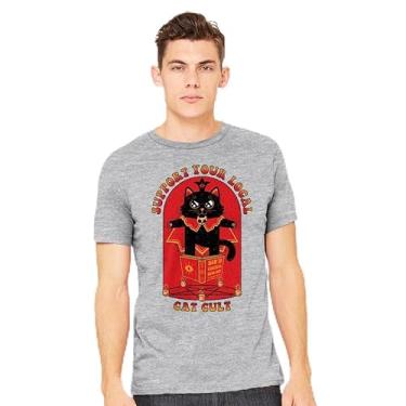 Imagem de TeeFury - Support Your Local Cat Cult - Camiseta masculina animal, gato, Carvão, 4G
