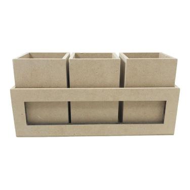 Imagem de Cesto laser com trio de potes liso em mdf decoração