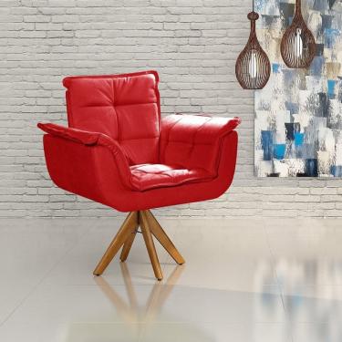 Imagem de Poltrona Giratória de Madeira Bella Opala Decoração Sala Quarto Recepção Vermelho