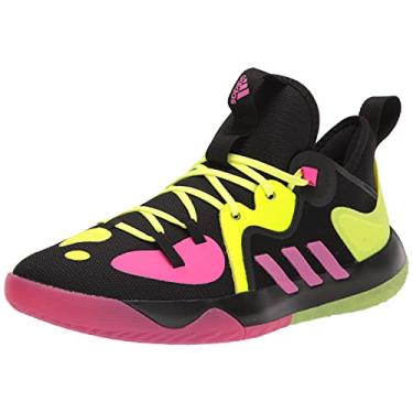 Imagem de adidas Tênis de basquete unissex Harden Stepback 2.0, Preto/rosa choque/equipe solar amarelo, 13 Women/13 Men