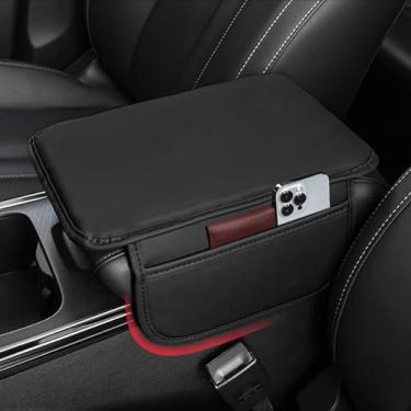 Imagem de Capa de console central de carro almofada de couro para apoio de braço com 2 sacos de armazenamento almofada universal para caixa de assento de carro protetor de acessórios interiores de carro para a