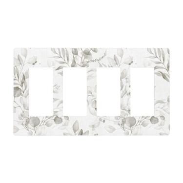 Imagem de Branco cinza folha de eucalipto 4 Gang Quad Rocker/GFCI/decorador interruptor de luz placa de cobertura elétrica placa decorativa sem parafuso
