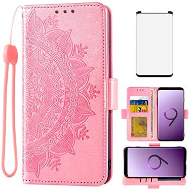 Imagem de Asuwish Capa carteira compatível com Samsung Galaxy S9, protetor de tela de vidro temperado, porta-cartões, acessórios para alça de pulso, suporte para celular para Glaxay S 9 Edge 9S GS9 ouro rosa
