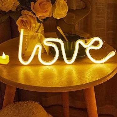 Imagem de Luminária Led Love Neon Lâmpada Acrílica Cor Amarela