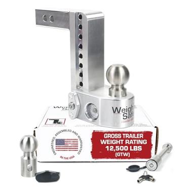 Imagem de Weigh Safe Suporte de bola de engate de reboque ajustável - engate de queda de 20 cm para receptor de 5 cm com conjunto de trava semelhante com chave de 2 peças, engate de reboque de alumínio premium