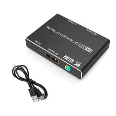 Imagem de NATEFEMIN Divisor DisplayPort 1x2 para HDMI/DP, adaptador multimonitor DP para HDMI DP Hub, 8K 30Hz