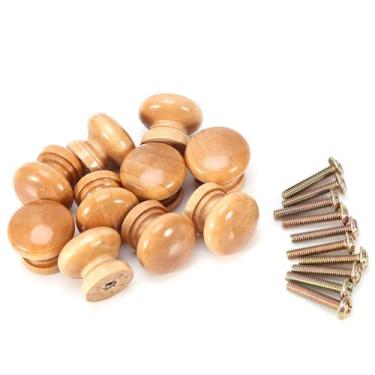Imagem de Punho de Madeira da Tração da Mobília de 10 Pces, Botão Redondo da Gaveta da Forma Com Parafusos, para a Porta da Gaveta, Guarda-roupa, Armário, Armário (Tamanho grande 33MM)