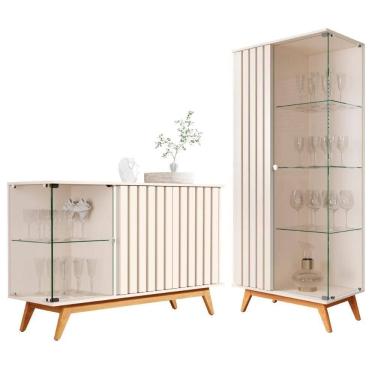 Imagem de Buffet E Cristaleira Com Lateral De Vidro Andes Pérola