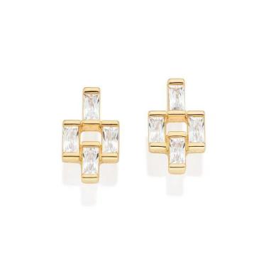 Imagem de Brincos banhado ouro 3x 24k 18k e 22k femininos pequenos cravejado ped