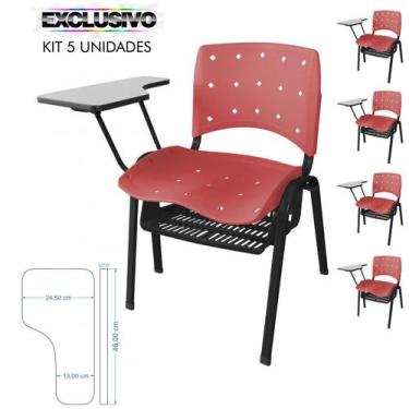 Imagem de Cadeira Universitária Plástica Vermelha Anatômica Com Porta Livros 5 U