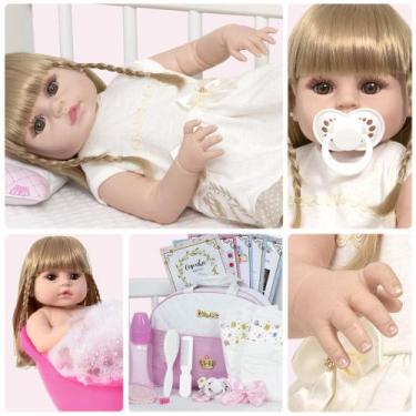 Imagem de Bebe Reborn Realista Loira Enxoval Completo Kit 20 Itens - Cegonha Reb