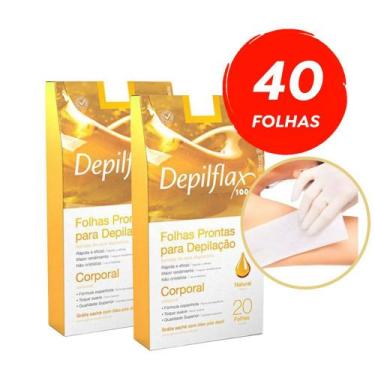 Imagem de Kit 40 Folhas Prontas Depilação Corporal Depilflax Natural 2 Caixas c/