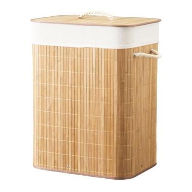 Imagem de Cesto De Roupa De Bambu Forrado Com Tampa - Mimo Style, Bambu Claro