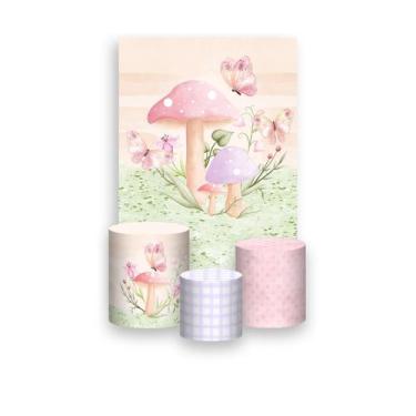 Imagem de Painel De Festa Vertical 1,50 x 2,20 + Trio De Capas Cilindro - Jardim