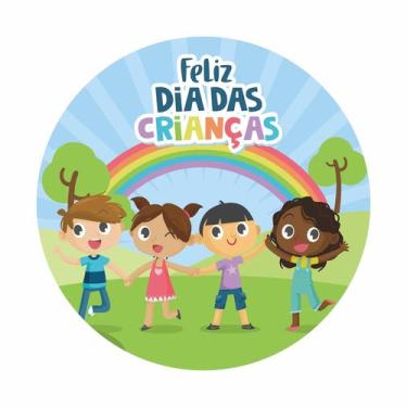 Imagem de Painel de Lona Redondo Dia das Crianças Brincadeiras Arco Íris Colorid