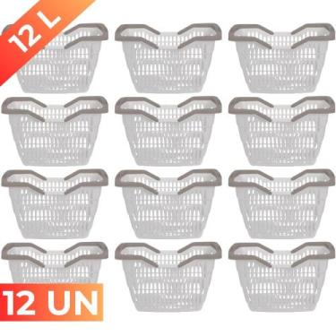 Imagem de Kit 12 Cesta Cestinha Plástica Supermercado c/ Alça 12L - Usual Utilid