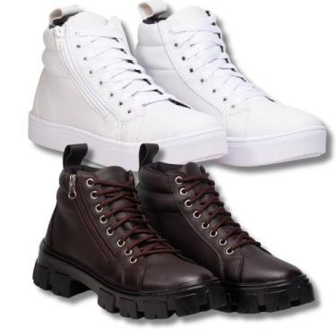 Imagem de Tênis Feminino Cano Alto + Coturno Marrom Tratorado Robusto. - Fierre,