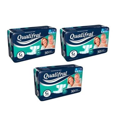 Imagem de Kit 3 Fralda Geriátrica Qualifral Econômico G 30 Unidades cada