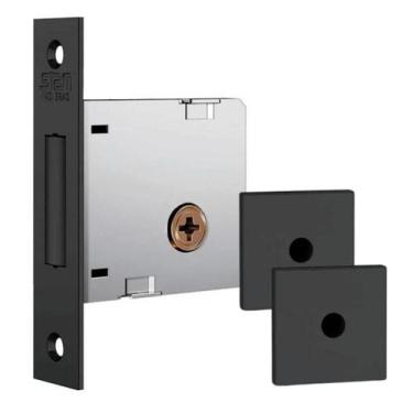 Imagem de Fechadura Auxiliar Trava Stam 1004 Inox Roseta Quadrada, Preto