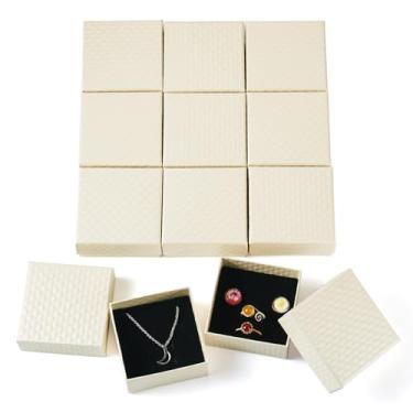 Imagem de Beadthoven Caixa de presente pequena para joias de 7,5 x 7,5 x 3,6 cm, caixa de colar texturizada losango, caixas de joias de papelão preenchidas com esponja para brincos, armazenamento de colar,