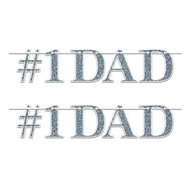 Imagem de Beistle # 1 Dad Banners 2 peças brilhantes Feliz Dia dos Pais Decoração Suprimentos para festa de aniversário, 18,4 cm x 10,7 cm, prata/branco