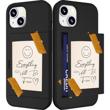 Imagem de IWONE Capa compatível com iPhone 15 fofa com porta-cartões Slim Slot Phone 15 capas carteira para mulheres/Everything Will Be Fine Heart Inspirational Motivational