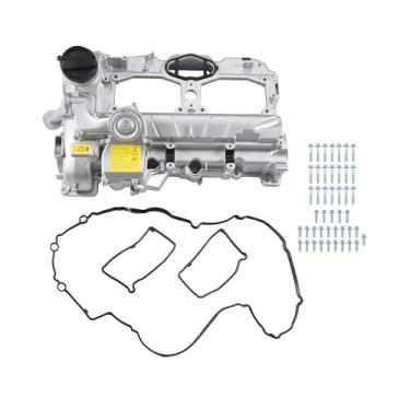 Imagem de TUCKBOLD Tampa da válvula do motor para BMW 528i 2.0L 2012-2016 Nº 11127588412 Tampa de balancim da válvula dianteira tom prateado com tampa de óleo de parafuso de junta válvula PCV 1 conjunto