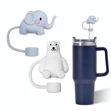 Imagem de Capa de palha para elefantes e ursos polares para copo Stanley de 40 e 850 g, tampa de cobertura de palha de silicone de 10 mm para acessórios de copo Stanley, bonito topo de palha para copos, tampa