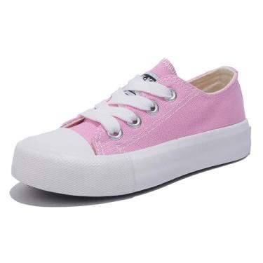 Imagem de OPOEE Sapatos infantis para meninos e meninas cano baixo com cadarço infantil sapatos de lona de volta às aulas sapatos brancos pequenos tênis infantis adolescentes médio e grande crianças skate