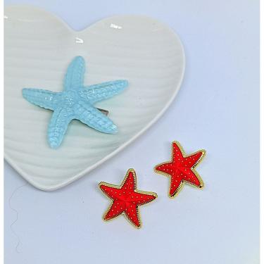 Imagem de Kit Conjunto Par de Brincos estrela do Mar Resina colorido + Presilha de Cabelo bico de pato Prendedor Moda Praia Verão