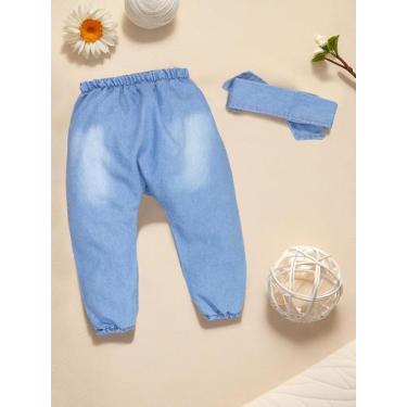 Imagem de Calça e Faixinha em Jeans Lavagem Clara para Bebê Menina - Era Uma Vez