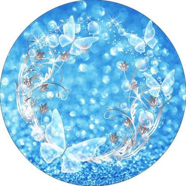Imagem de Painel De Festa Redondo 1,50x1,50 - Borboleta Efeito Glitter Azul 033 
