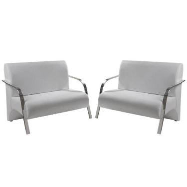 Imagem de Kit 02 Poltrona Vênus 2 Lugar Braço Alumínio D Salla Tecido Sintético 