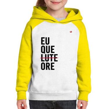 Imagem de Moletom Infantil Eu que ore - Foca na Moda, Branco, Amarelo, 8