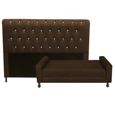 Imagem de Kit Félix com Cabeceira Cristal 1,95 cm King Size Baú Quarto Sala Sued