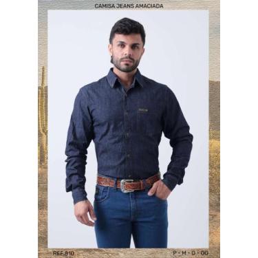 Imagem de Camisa Jeans Nelore Country Masculina Manga Longa, Amaciada, G