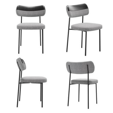 Imagem de Kit 4 Cadeiras Mila Jantar Gourmet Linho Cinza/Preto Aço Carbono - Mob