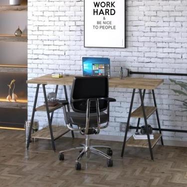 Imagem de Escrivaninha Industrial Kuadra Cavalete 150 cm - Carvalho/Preto - Comp