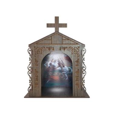 Imagem de Capela Oratório Arabesco com Imagem e Led São Jorge 25x18x31 Mdf Madei
