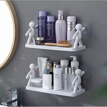 Imagem de Kit 2 Suportes Plástico Com Adesivo Decoração Para Sala Cozinha Banhei