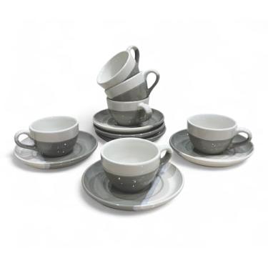 Imagem de Francois et Mimi - Conjunto de 6 xícaras de cerâmica, mini xícaras de café expresso com pires, 59 ml, para latte, macchiato, demitasse
