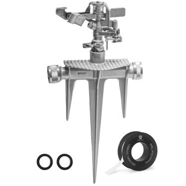 Imagem de Morvat Irrigadores de grama de impacto de latão niquelado para jarda, aspersor de grama, estaca de alumínio, conectores de anel de borracha conector rápido macho, padrão de 360° de distância de pulverização de 40-49 pés