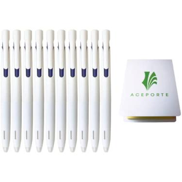 Imagem de Caneta esferográfica retrátil Zebra Blen, ponta fina 0,5 mm, pacote com 10 (tinta azul/corpo branco), conjunto econômico com notas adesivas