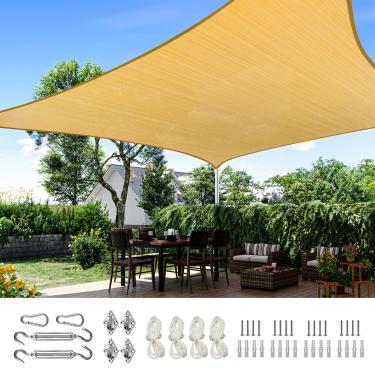 Imagem de Toldo de para-sol retangular de 185 g HDPE Quictend 20X16FT com 98% de proteção UV e pátio externo com kit de ferragens grátis (areia)