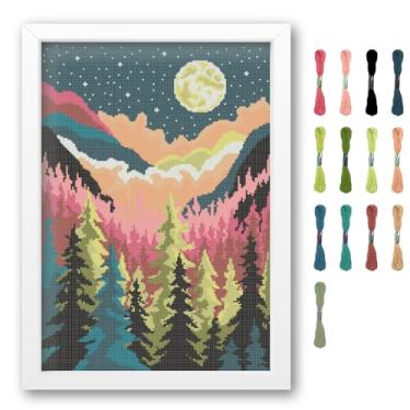 Imagem de FREEBLOSS Kit de ponto cruz de cenário de 11 CT para adultos, kit de pendurar na parede, ponto cruz, kit de bordado com instruções em inglês, tecido de bordado de algodão