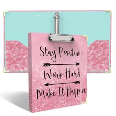 Imagem de Teloence Fichário de 3 anéis redondos de 2,5 cm para papel tamanho carta com prancheta de perfil, organizador de pastas de três anéis fofos para mulheres e homens, material escolar de escritório